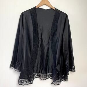 Vintage Black Nylon Lace Robe Whimsigoth‎ Dark Coquette Romantic Witchy Ethereal